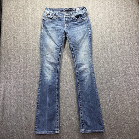 Miss Me Jeans Womens 26 Blue Mid-Rise Slim Boot Rhinestone Embellished Pockets - Picture 2 of 11